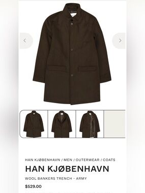 HAN KJØBENHAVN Bankers Trench Charcoal Wool Coat